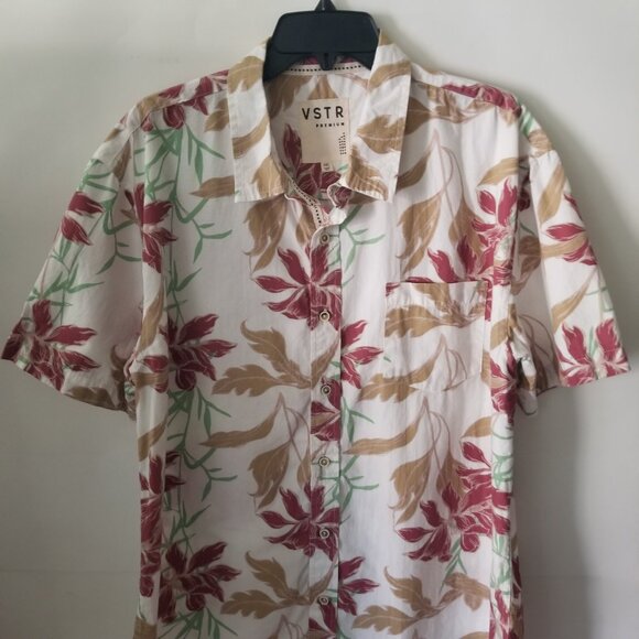 VSTR Men's XXL Off White Cotton Floral Hawaiian Short Sleeved Button Up Shirt - Picture 4 of 16